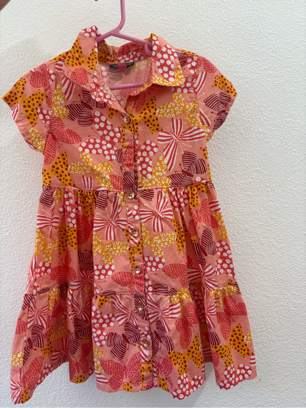Girls Pink Floral Button-Front Cotton Dress